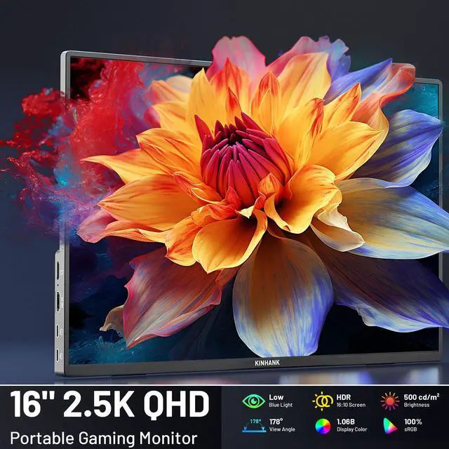 Alt view image 2 of 5 - PAGEPINMU 16" Smart Portable Monitor with Google TV OS, 2.5K QHD (2560x1600) 144Hz Display, 500 Nits Brightness, 100% sRGB, Wi-Fi/Bluetooth, USB-C/HDMI External Screen for Laptop/PC/Gaming Console