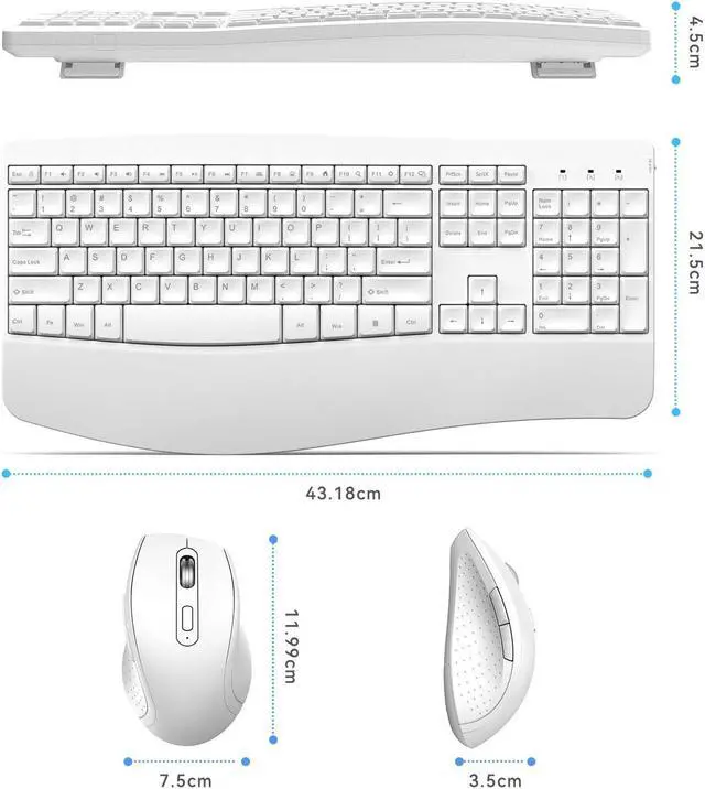 Alt view image 4 of 5 - Ergonomic Keyboard and Mouse Combo - Full Size Keyboard Cordless with Palm Wrist Rest Ergonomic Mouse Wireless for Windows Computers Laptops - White(Upgrade)
