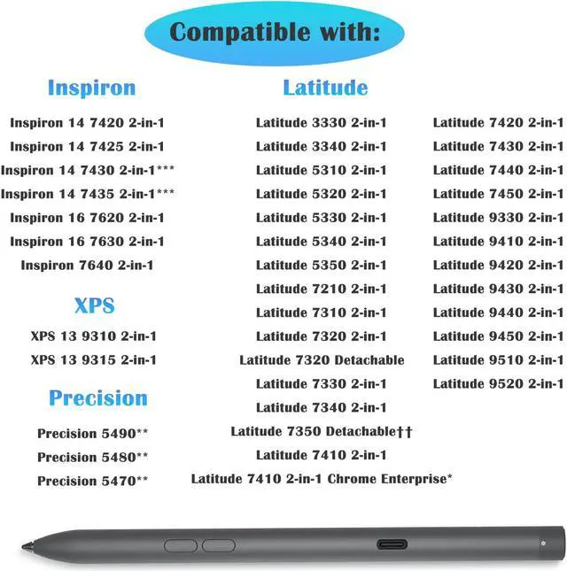 Alt view image 4 of 5 - Premier Rechargeable Active Pen for Dell Premier Rechargeable Active Pen Pn7522w Active Pen Pn7522w Compatible with Dell 2in1 Laptop for Dell Latitude 7320 3340 7490,for Inspiron 5640 7425,for XPS