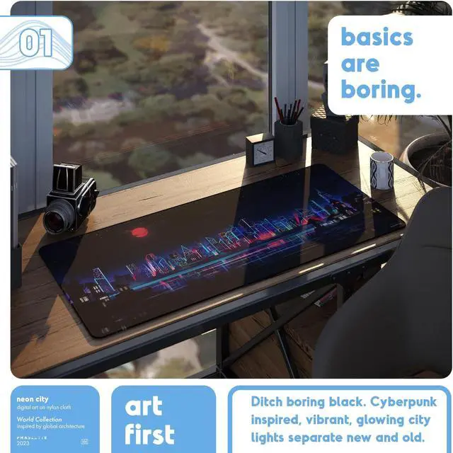Alt view image 2 of 5 - PhaseByte Extended Gaming Mouse Pad - Non-Slip Gaming Mouse Mat with Stitched Edges - Smooth Micro-Fiber Computer Desk Mat Pad - Hand Washable Gaming Mousepad - 900x400x4mm - Neon City