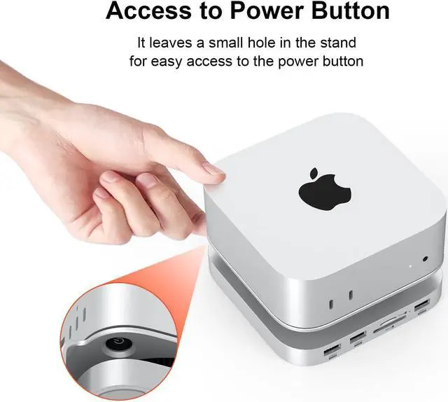 Alt view image 5 of 5 - Qwiizlab Aluminum Stand Hub with SSD Enclosure, Docking Station for Mac Mini M4/M4 Pro, 2 USB-A 10Gbps, TF/SD 4.0 Card Readers 312MB/s, USB-A 2.0, Fits M.2 NVMe SSD up to 8TB (Silver)