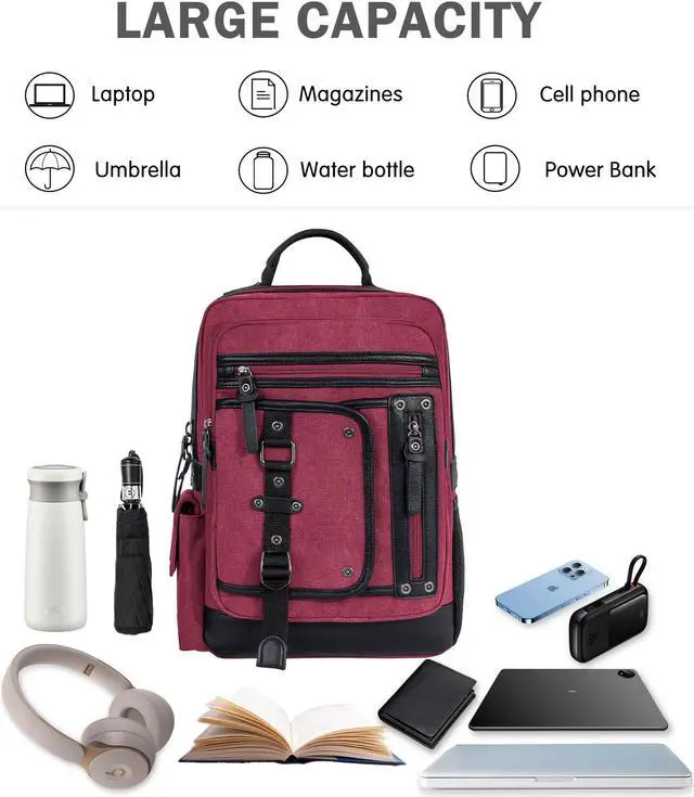 Alt view image 4 of 5 - Schkleier Messenger Bag for Men Canvas Sling Bag Crossbody Backpack Laptop Shoulder Bag Hiking Daypacks Casual Tactical, Wine Red