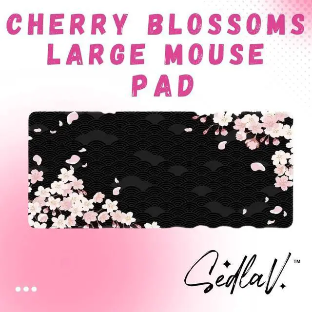 Alt view image 3 of 5 - SEDLAV Large Mouse Pad Pink and Black Cherry Blossom XXL Gaming Desk Pad with Stitched Edges