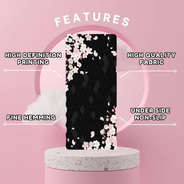 Alt view image 4 of 5 - SEDLAV Large Mouse Pad Pink and Black Cherry Blossom XXL Gaming Desk Pad with Stitched Edges