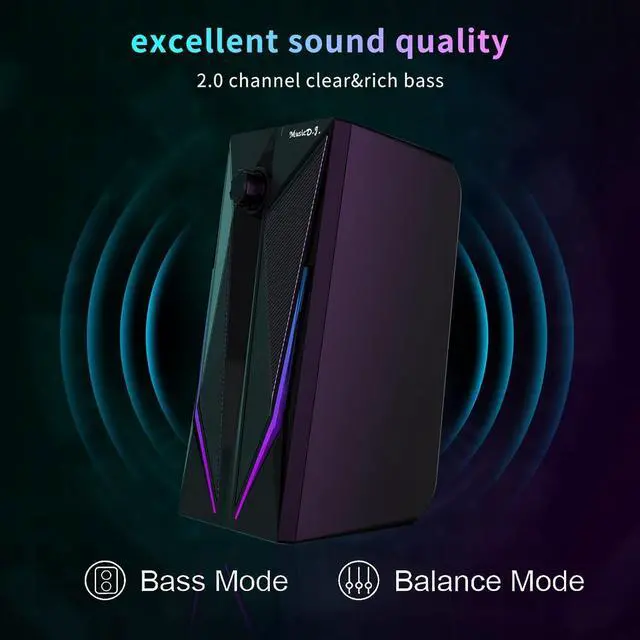 Alt view image 2 of 5 - FANEVER Computer Speakers, PC Speaker for Desktop with RGB Lighting 2.0 Stereo Bass Sound, Easy Volume Control, USB Powered and 3.5mm Aux-in for PC, Laptop, Tablet (M200)
