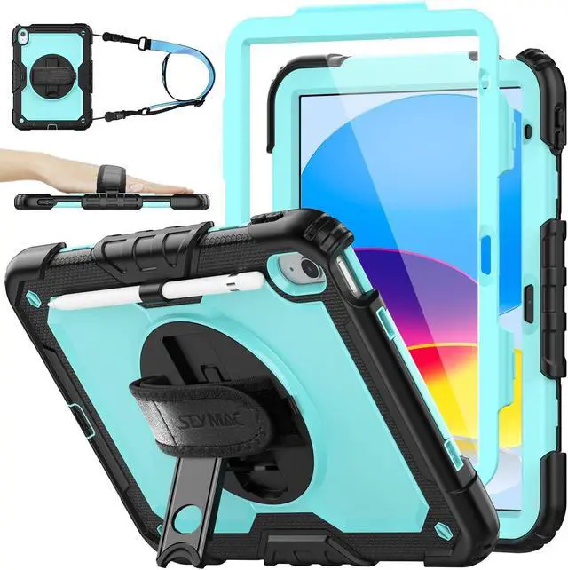 Main image of SEYMAC stock Case for iPad (A16) 11th/10th Generation 11''/10.9'' 2025/2022, Full-Body Drop Protection Case with Screen Protector &360deg Rotate Hand Strap/Stand, Brightblue+Black