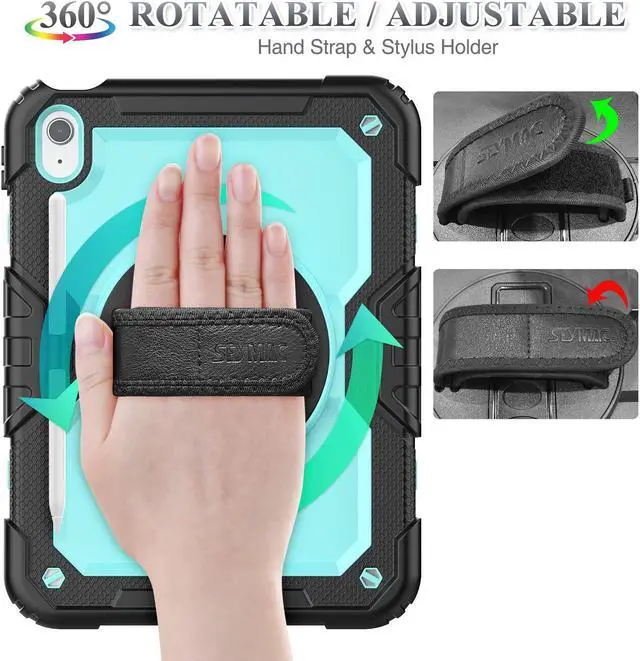 Alt view image 2 of 5 - SEYMAC stock Case for iPad (A16) 11th/10th Generation 11''/10.9'' 2025/2022, Full-Body Drop Protection Case with Screen Protector &360deg Rotate Hand Strap/Stand, Brightblue+Black