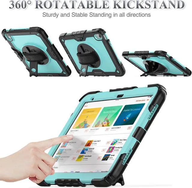 Alt view image 3 of 5 - SEYMAC stock Case for iPad (A16) 11th/10th Generation 11''/10.9'' 2025/2022, Full-Body Drop Protection Case with Screen Protector &360deg Rotate Hand Strap/Stand, Brightblue+Black