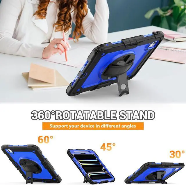 Alt view image 4 of 5 - SEYMAC for iPad Pro 11 Inch Case 2024 (M4), Heavy Duty Shockproof Protective Case with Screen Protector, 360deg Rotating Stand, Hand/Shoulder Strap and Pen Holder for iPad Pro 11 2024, Blue