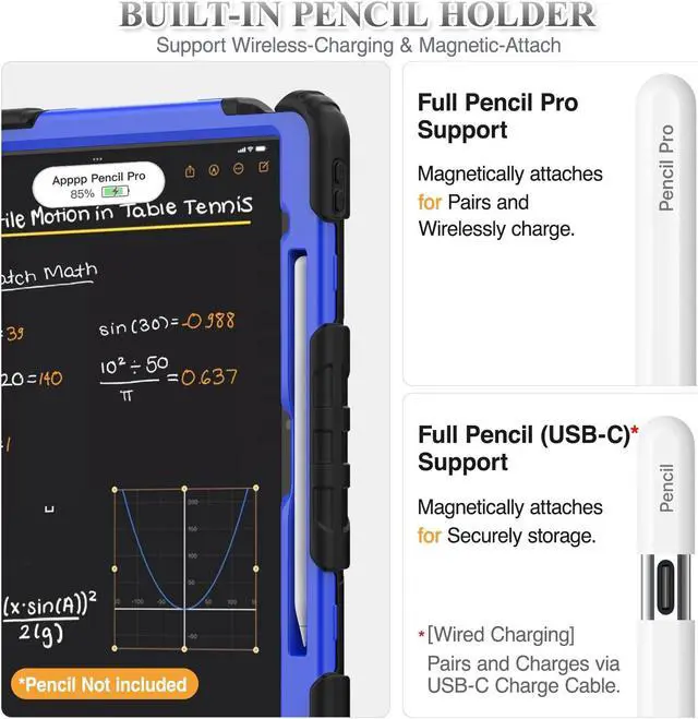 Alt view image 5 of 5 - SEYMAC stock Case for iPad Air 13 inch Case M3/ M2 (2025/2024), for iPad Air 6th Generation, Heavy Duty Protective with Pencil Holder, Screen Protector, Stand, Hand Strap, Shoulder Strap, Blue