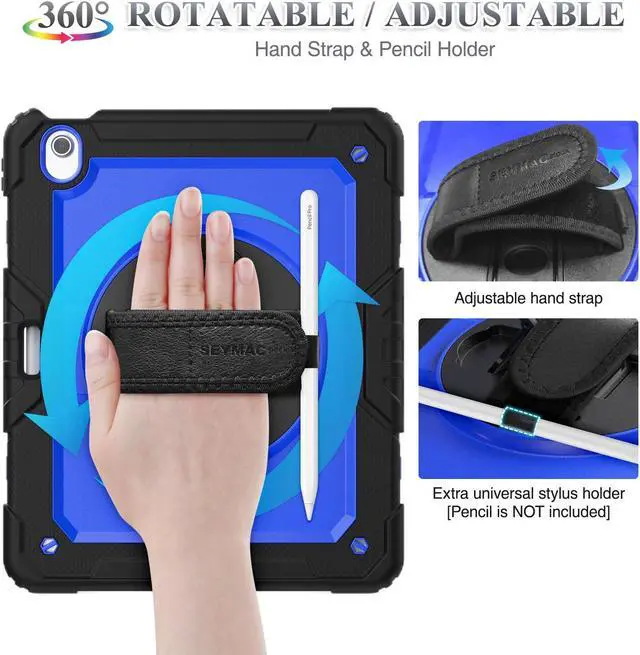 Alt view image 3 of 5 - SEYMAC stock Case for iPad Air 13 inch Case M3/ M2 (2025/2024), for iPad Air 6th Generation, Heavy Duty Protective with Pencil Holder, Screen Protector, Stand, Hand Strap, Shoulder Strap, Blue