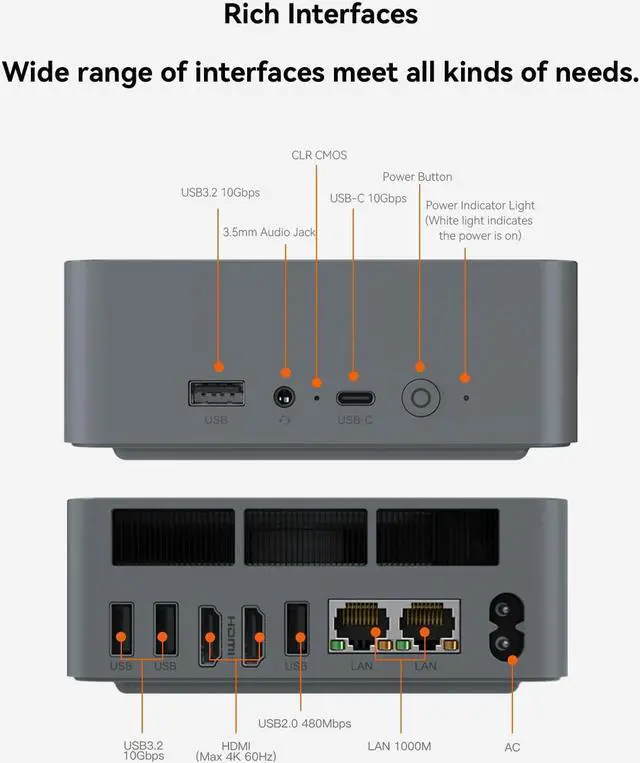 Alt view image 2 of 5 - Beelink EQR Mini PC W11 Pro, AMD Ryzen 7 6800U(8C/16T up to 4.7 GHz), 24GB DDR5 500G NVME SSD Graphics 12 core Built in PSU WiFi 6/BT5.2/Dual Display Mini PC Computer