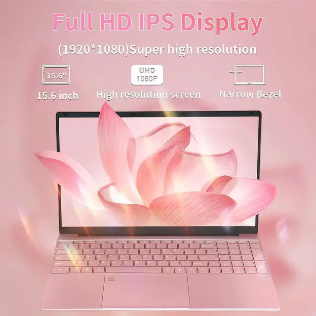 Alt view image 2 of 5 - OMSERVB 15.6" Pink Laptop,12th Gen N95(Up to 3.4Ghz),DDR4 32G RAM, 512GB NVME SSD, Windows 11 Pro &Office 2019,Fingerprint Lock, Portable Notebook PC with Backlit KB (GB, 512)
