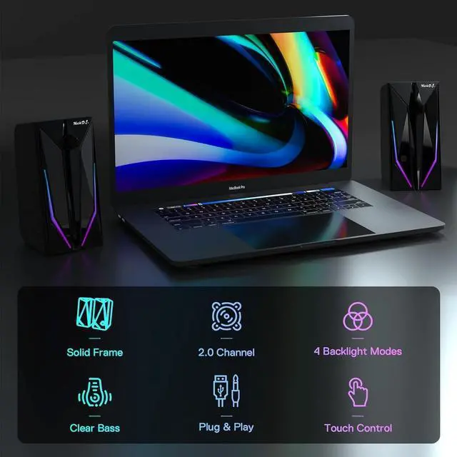 Alt view image 3 of 5 - FANEVER Computer Speakers, PC Speaker for Desktop with RGB Lighting 2.0 Stereo Bass Sound, Easy Volume Control, USB Powered and 3.5mm Aux-in for PC, Laptop, Tablet (M200)