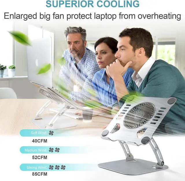 Alt view image 3 of 5 - SHUWEI Laptop Cooling Stand with 3 Speed Fan, Adjustable Height Laptop Stand for Desk, Ergonimic Aluminum Laptop Cooling Pad for 10-15'' Notebook - Black