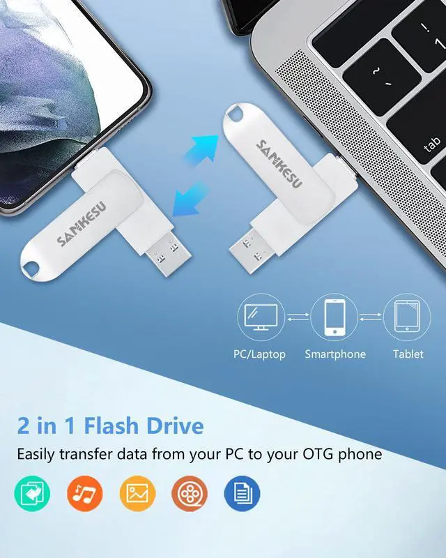 Alt view image 4 of 5 - SANKESU 512GB USB C Flash Drive 3.1,Read Speed Up to 150MB/s, USB A and Type C OTG USB Thumb Drive, Dual Memory Sticks Compatible with Android Phones/PC/Laptop/Macs(Silver)