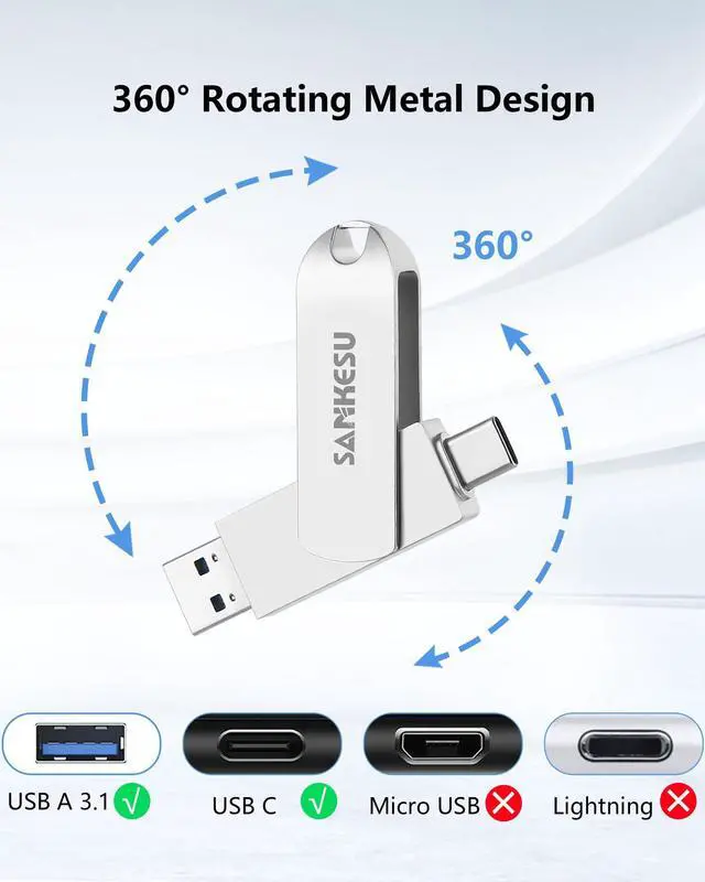 Alt view image 5 of 5 - SANKESU 512GB USB C Flash Drive 3.1,Read Speed Up to 150MB/s, USB A and Type C OTG USB Thumb Drive, Dual Memory Sticks Compatible with Android Phones/PC/Laptop/Macs(Silver)