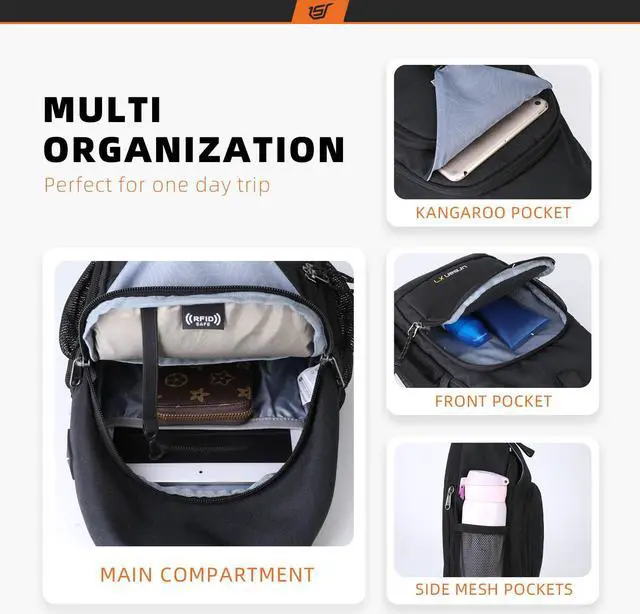 Alt view image 2 of 5 - SKYSPER Sling Bag RFID Crossbody Sling Backpack and 18L Sling Laptop Backpack for Men Women(Black)