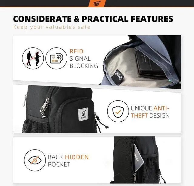 Alt view image 3 of 5 - SKYSPER Sling Bag RFID Crossbody Sling Backpack and 18L Sling Laptop Backpack for Men Women(Black)