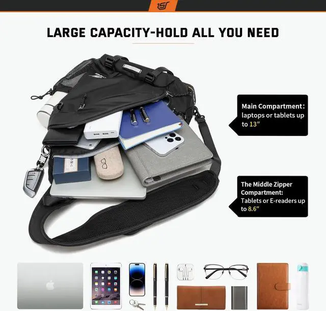 Alt view image 5 of 5 - SKYSPER Sling Bag RFID Crossbody Sling Backpack and 18L Sling Laptop Backpack for Men Women(Black)
