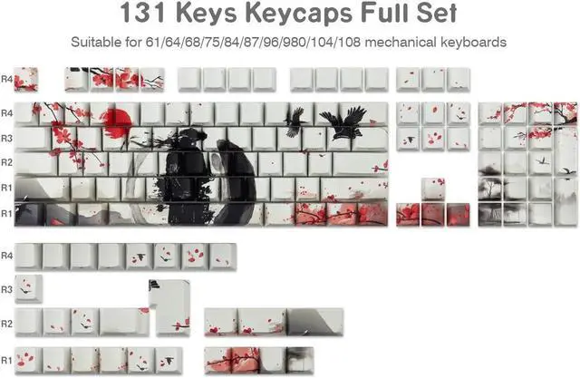Alt view image 2 of 5 - PBT Keycaps - Side Print Keycaps, Shine Through Custom Key caps 75 Percent, Ink Painting Keycap Set Dye Sub & Double Shot, 131 Keys Cherry Profile Keyboard Keycap for Mechanical Keyboard, Wuxia