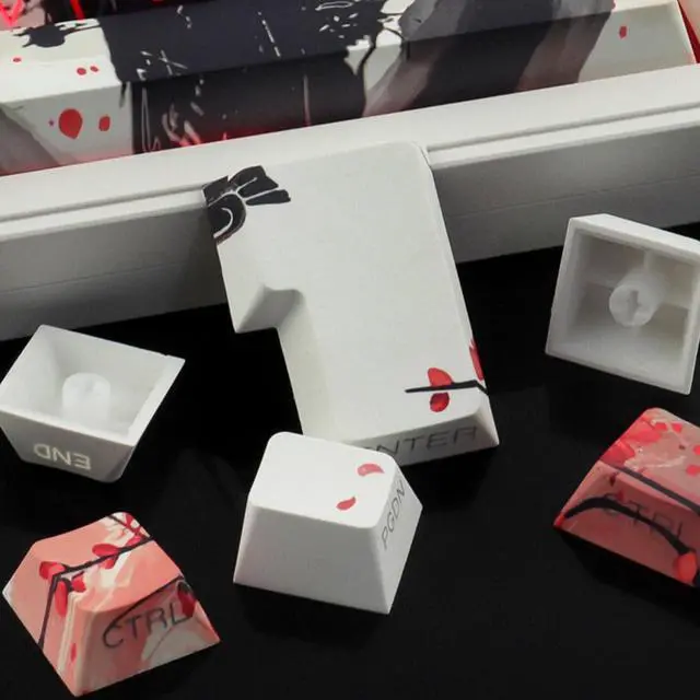 Alt view image 5 of 5 - PBT Keycaps - Side Print Keycaps, Shine Through Custom Key caps 75 Percent, Ink Painting Keycap Set Dye Sub & Double Shot, 131 Keys Cherry Profile Keyboard Keycap for Mechanical Keyboard, Wuxia