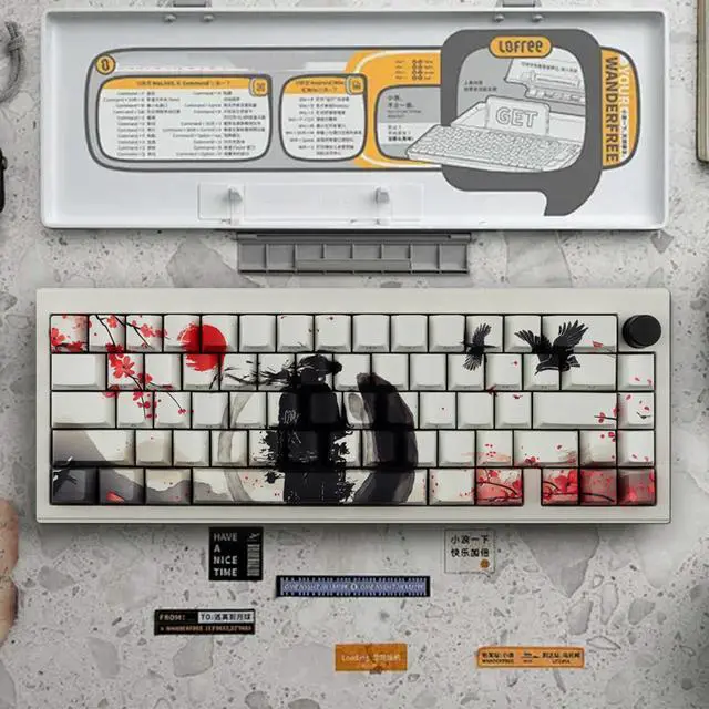 Alt view image 3 of 5 - PBT Keycaps - Side Print Keycaps, Shine Through Custom Key caps 75 Percent, Ink Painting Keycap Set Dye Sub & Double Shot, 131 Keys Cherry Profile Keyboard Keycap for Mechanical Keyboard, Wuxia