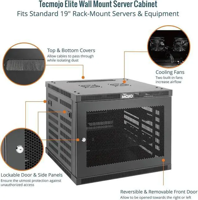 Alt view image 3 of 5 - Tecmojo 9U Wall Mount Rack Cabinet, Heavy-Duty 176 Lbs High Load Capacity, 19" Enclosed Server Network Rack with Mesh Door, 23.6" Deep - Elite Collection