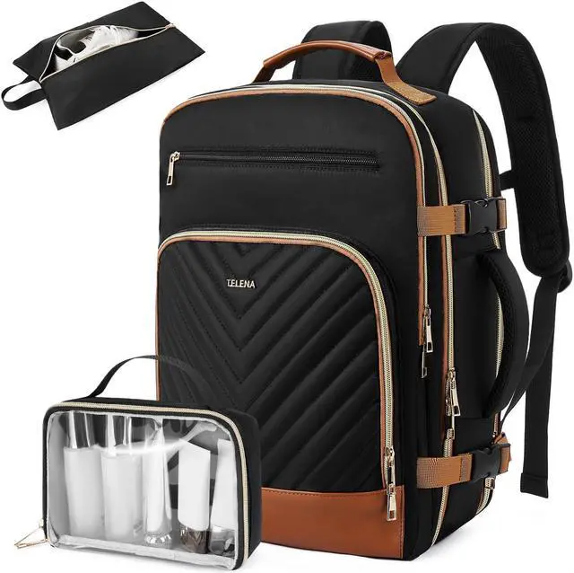Main image of Telena Travel Backpack for Women, 15.6 inch Laptop Backpack TSA Carry on Backpack Personal Item Size Flight Approved Travel Bag Daypack with Multi-Pockets for Work, Travel, Business, Black-Brown