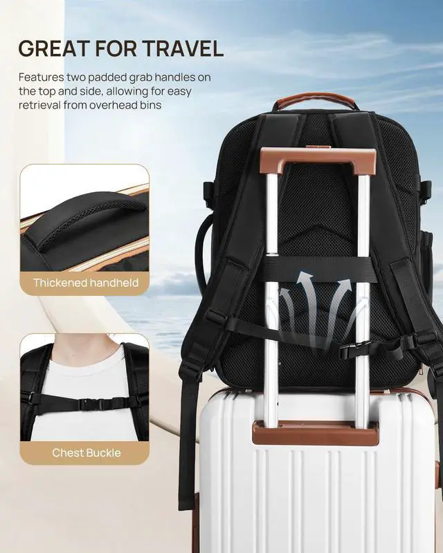 Alt view image 5 of 5 - Telena Travel Backpack for Women, 15.6 inch Laptop Backpack TSA Carry on Backpack Personal Item Size Flight Approved Travel Bag Daypack with Multi-Pockets for Work, Travel, Business, Black-Brown