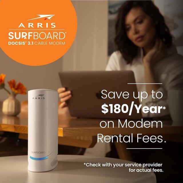 Alt view image 5 of 5 - ARRIS Surfboard S34 DOCSIS 3.1 Multi-Gigabit Cable Modem | Approved for Comcast Xfinity, Cox, Spectrum & More | 2.5 Gbps Max Internet Speeds | Next-Generation Upload Speed Optimized| 2 Year Warranty