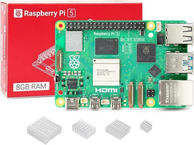 Main image of WayPonDEV Compatible with Raspberry Pi 5 4GB Starter Kit, Broadcom BCM2712 Arm Cortex-A76 2.4GHz Quad-core Pi 5 Single Board Computer, Support Dual 4Kp60 Display with Heatsinks 4pcs (4GB RAM)