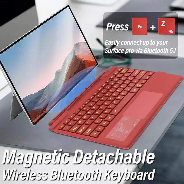 Alt view image 3 of 5 - Backlit Keyboard for Surface Pro 11/10/9/8/X, 7 Colors Font Backlight Detachable Wireless Type Cover Keyboard with Trackpad/Pen Holder Compatible with Microsoft Surface Pro 11/10/9/8/X 13 Inch,Red