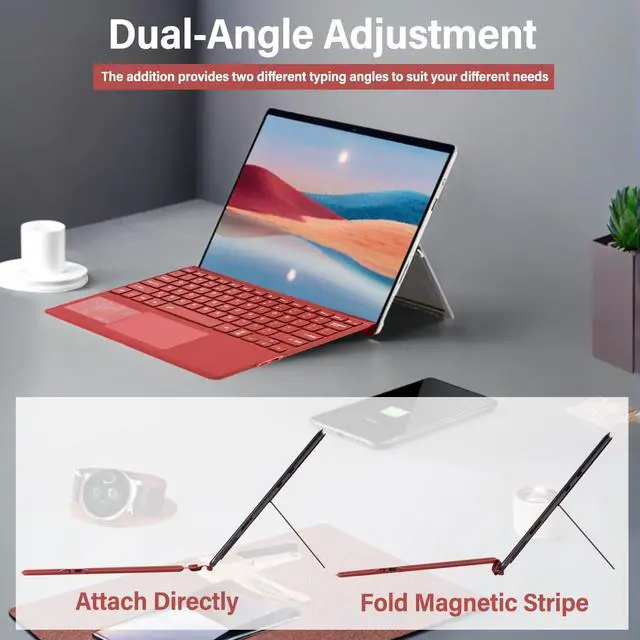 Alt view image 4 of 5 - Backlit Keyboard for Surface Pro 11/10/9/8/X, 7 Colors Font Backlight Detachable Wireless Type Cover Keyboard with Trackpad/Pen Holder Compatible with Microsoft Surface Pro 11/10/9/8/X 13 Inch,Red