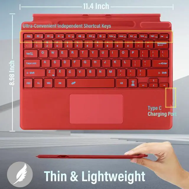 Alt view image 5 of 5 - Backlit Keyboard for Surface Pro 11/10/9/8/X, 7 Colors Font Backlight Detachable Wireless Type Cover Keyboard with Trackpad/Pen Holder Compatible with Microsoft Surface Pro 11/10/9/8/X 13 Inch,Red