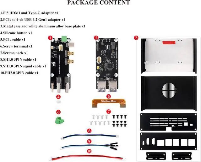 Alt view image 2 of 5 - Multi-Functional All-in-One Mini-Computer Kit Compatible with Raspberry Pi 5, Pi5 PCIe Box Includes Aluminum Alloy Case, PCIe to 4-CH USB3.2 Gen1 Adapter Board, Pi5 HDMI and Type-C Adapter Board
