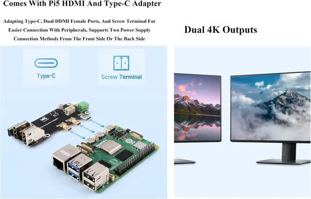 Alt view image 5 of 5 - Multi-Functional All-in-One Mini-Computer Kit Compatible with Raspberry Pi 5, Pi5 PCIe Box Includes Aluminum Alloy Case, PCIe to 4-CH USB3.2 Gen1 Adapter Board, Pi5 HDMI and Type-C Adapter Board