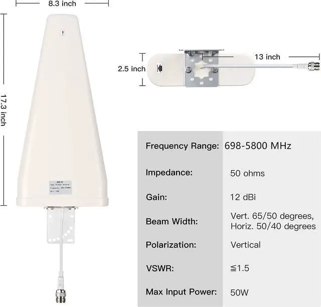 Alt view image 2 of 5 - XRDS-RF 12 dBi Wideband Directional Antenna 4G/5G/LTE/Wi-Fi Universal Fixed Mount Outdoor High Gain LTE Antenna (698-5800 MHz)