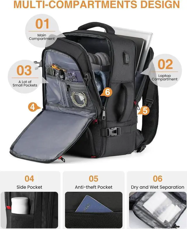 Alt view image 5 of 5 - YAMTION Carry On Backpack,Travel Backpack with 3 Packing Cubes for Men Women,Laptop Backpack Airline Approved Weekender Bag Mochila de Viaje