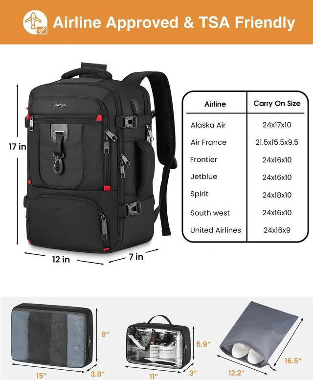 Alt view image 4 of 5 - YAMTION Carry On Backpack,Travel Backpack with 3 Packing Cubes for Men Women,Laptop Backpack Airline Approved Weekender Bag Mochila de Viaje