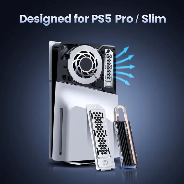 Alt view image 2 of 5 - GRAUGEAR PS5 Pro/Slim SSD Heatsink Cover + PS5 Pro/Slim Dust Cover Set, Cooling and Dust-Proof Solution for PS5 Pro/Slim Console