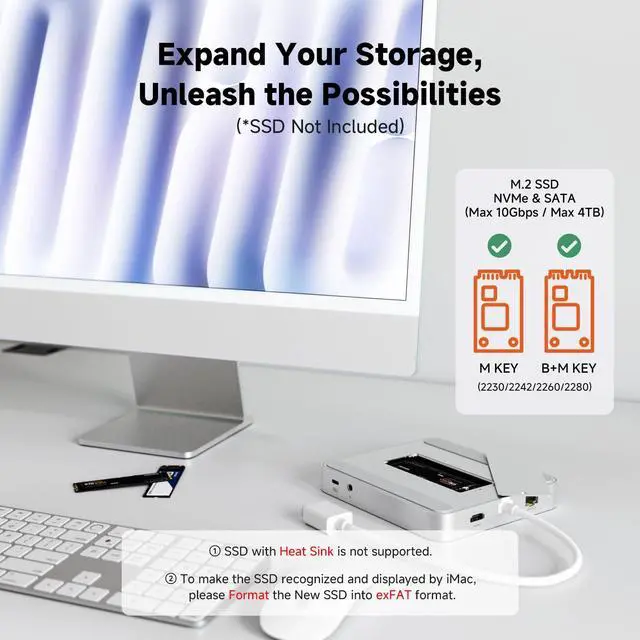 Alt view image 5 of 5 - Minisopuru iExpandMate DS802PRO iMac Accessories with 4K@60Hz HDMI, USB C Charging, 2.5GbE, 4TB M.2 SSD Enclosure, USB C Hub for iMac 24 inch M1/M3/M4, iMac Hub with 4 USB, SD/TF, Audio | Silver