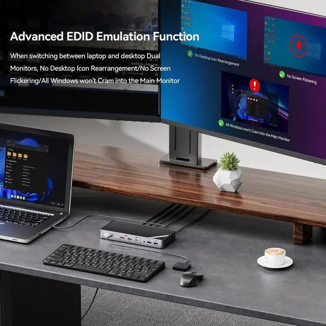 Alt view image 3 of 5 - Minisopuru Dual Monitor KVM Switch Docking Station for Laptop & Desktop - with 4K@60Hz HDMI,15W Charge, EDID, 5 USB A USB-C, Audio, for Thunderbolt 5/4/3, USB-C Windows Laptops(Not Support MacBook)