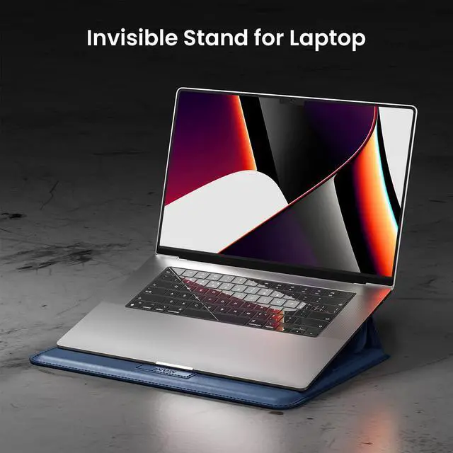 Alt view image 2 of 5 - INVZI MacBook Sleeve, Vegan Leather Bag Compatible with 13"/14" MacBook Air, MacBook Pro M1/M2 2018-2022, Compact Design with Invisible Stand (Midnight Blue)