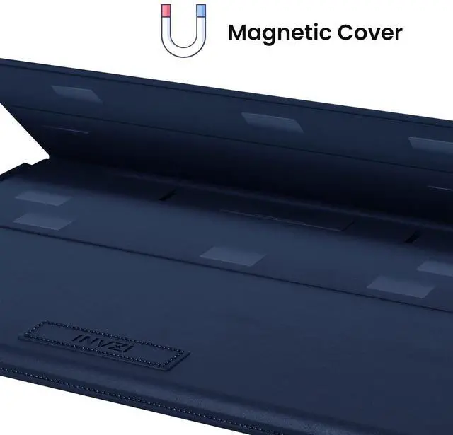 Alt view image 4 of 5 - INVZI MacBook Sleeve, Vegan Leather Bag Compatible with 13"/14" MacBook Air, MacBook Pro M1/M2 2018-2022, Compact Design with Invisible Stand (Midnight Blue)