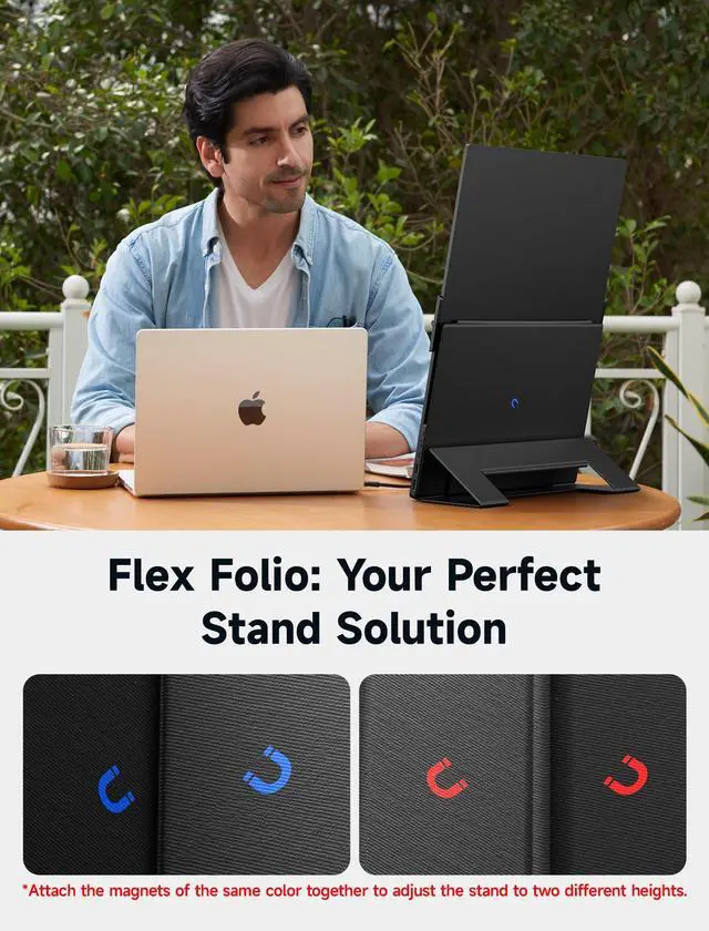Alt view image 4 of 5 - JSAUX Magnetic Leather Stand FlipGo 15.6" Portable Monitor Dual Screen
