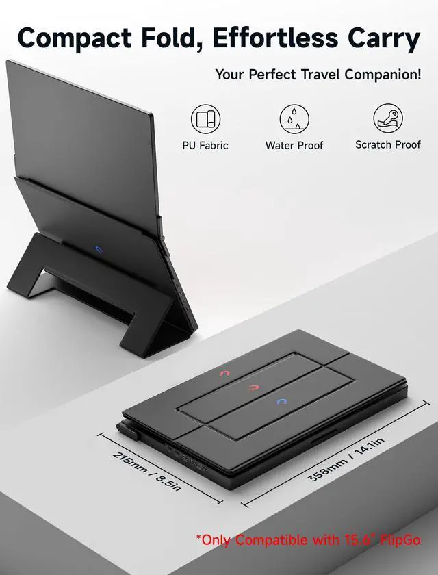 Alt view image 5 of 5 - JSAUX Magnetic Leather Stand FlipGo 15.6" Portable Monitor Dual Screen