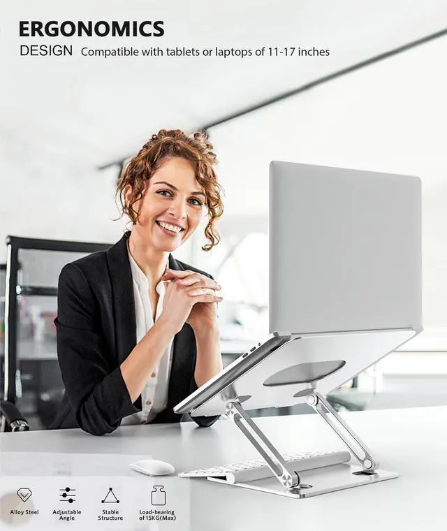 Alt view image 2 of 5 - BoYata Laptop Stand, Laptop Holder, Multi-Angle Stand with Heat-Vent, Adjustable Notebook Stand for Laptop up to 17 inches, Compatible for MacBook Pro/Air, Surface Laptop, and so on (Silver)