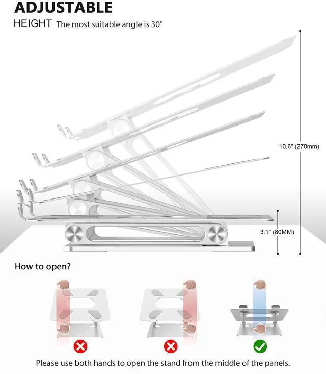 Alt view image 3 of 5 - BoYata Laptop Stand, Laptop Holder, Multi-Angle Stand with Heat-Vent, Adjustable Notebook Stand for Laptop up to 17 inches, Compatible for MacBook Pro/Air, Surface Laptop, and so on (Silver)