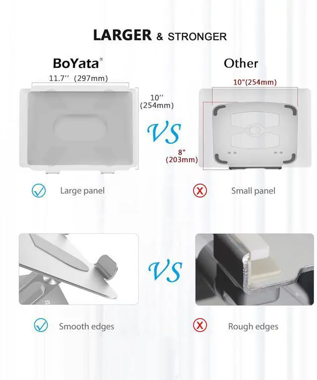 Alt view image 5 of 5 - BoYata Laptop Stand, Laptop Holder, Multi-Angle Stand with Heat-Vent, Adjustable Notebook Stand for Laptop up to 17 inches, Compatible for MacBook Pro/Air, Surface Laptop, and so on (Silver)